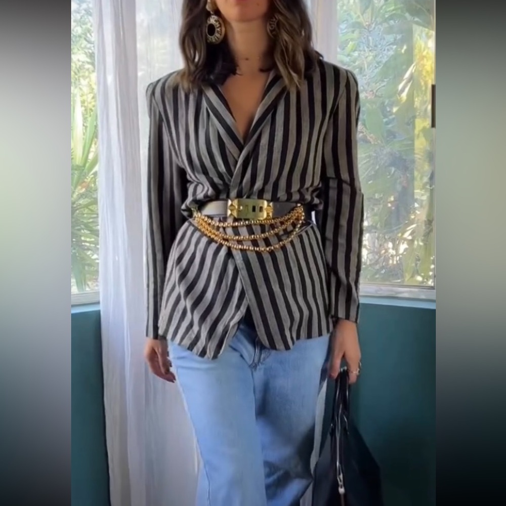 Vintage David Paul New York Black and Gray Striped Blazer